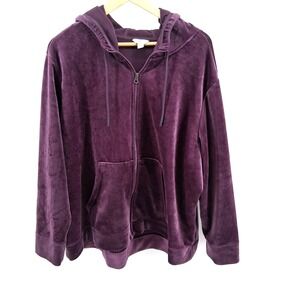 Time & Tru Purple Velour Hoodie‎ Womens Plus Sz 3X Athleisure Loungewear Fall